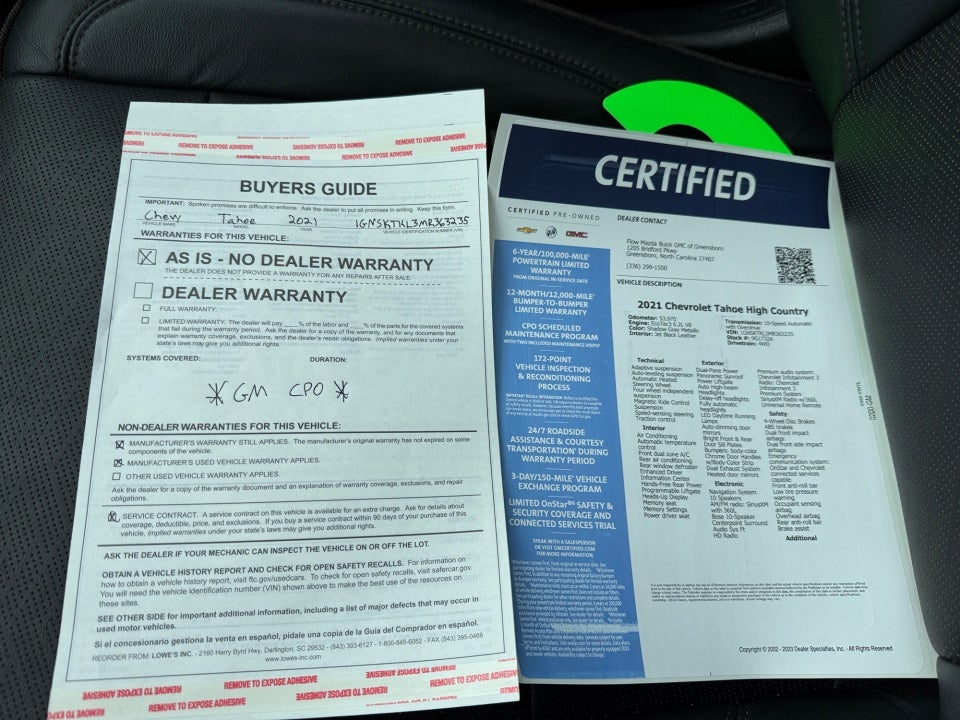 2021 Chevrolet Tahoe 4WD High Country