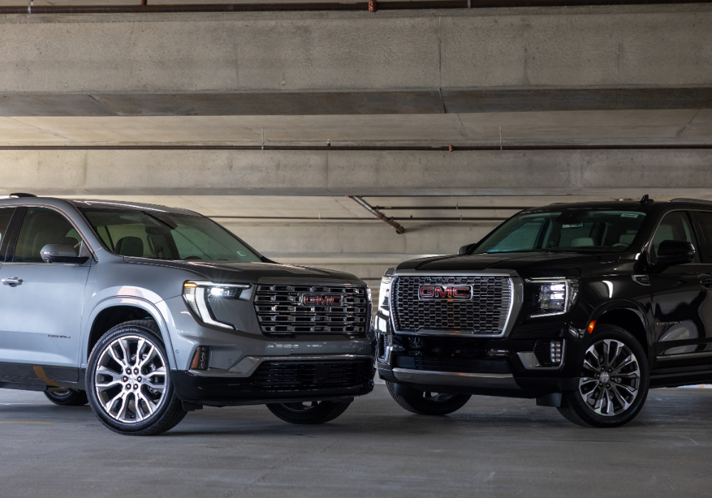 Used GMC SUVs parked inside a parking deck